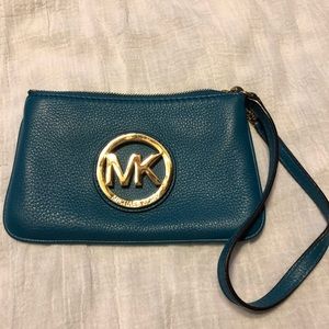 Michael Kors teal wristlet